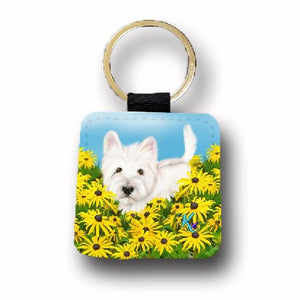 Black-eyed Susan Westie Leather Keychain